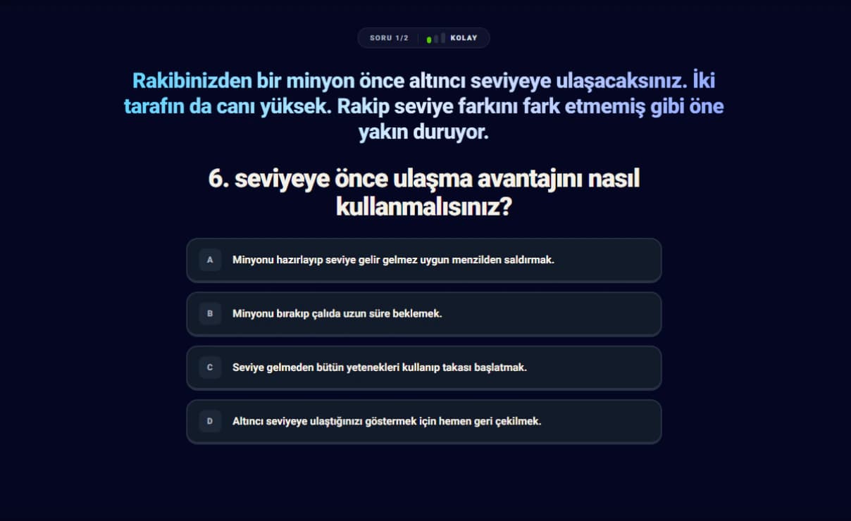 LoL Quiz ekranı – günlük karar testi