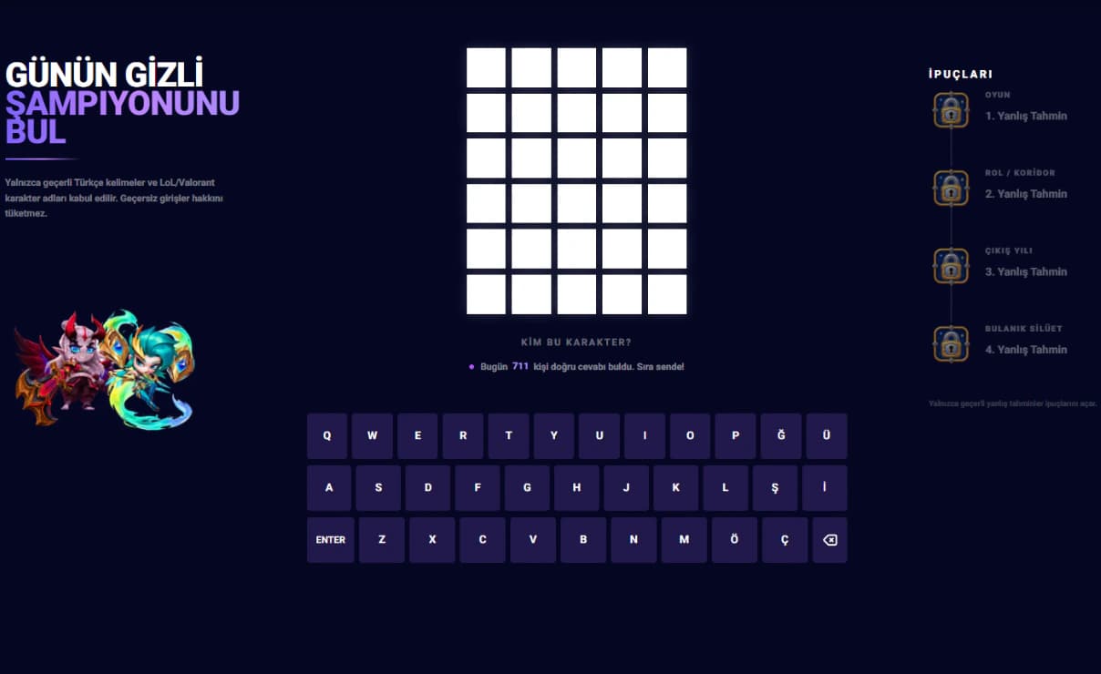 Günün Gizli Şampiyonu – Wordle tarzı tahmin oyunu