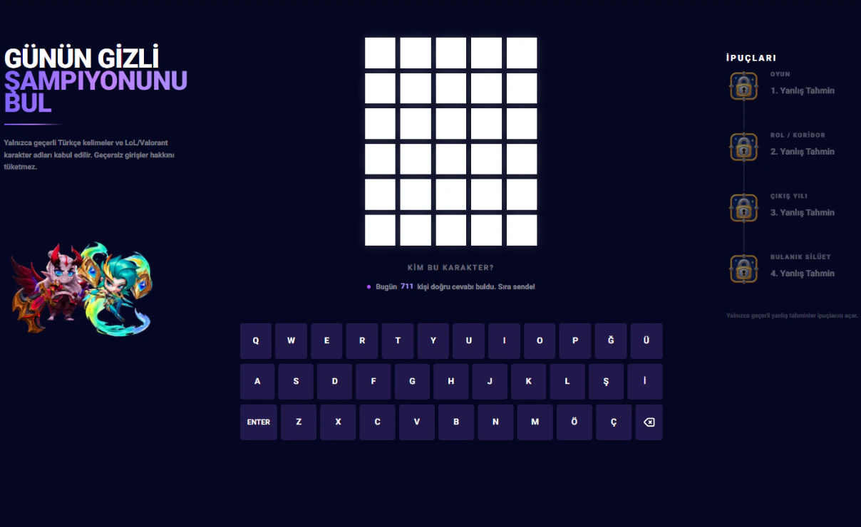 Günün Gizli Şampiyonu – Wordle tarzı tahmin oyunu